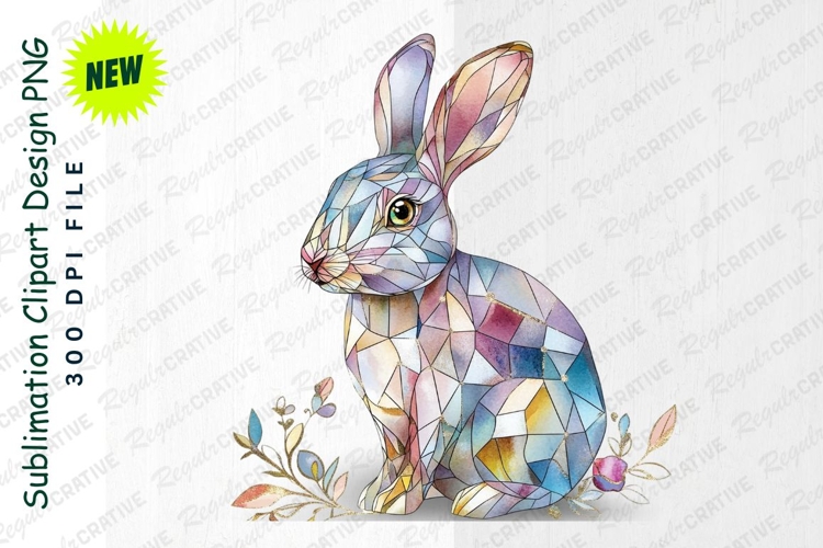 Watercolor Mosaic Rabbit Clipart With Gold Floral