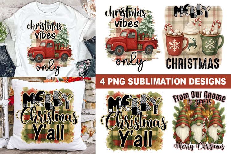 Christmas Sublimation PNG Set - 4 Holiday Designs