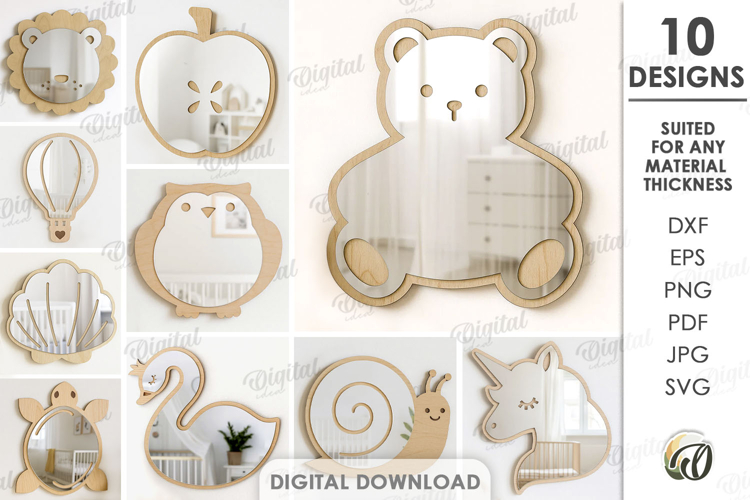Nursery Mirrors Bundle Laser Cut. Kids Room Decor SVG