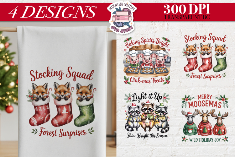 Christmas Cute Animals Clipart PNG Sublimation 4 Design
