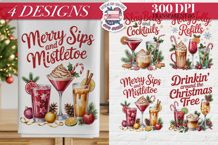 Christmas Cocktail Towels Clipart Sublimation 4 PNG