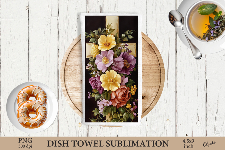 Watercolor Easter Cross Dish Towel Sublimation PNG