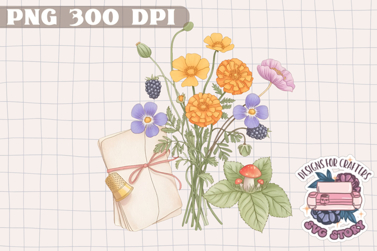 Watercolor Delicate Cottage core Summer Clipart PNG