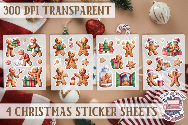Christmas Gingerbread mans Watercolor Sticker Sheet Winter
