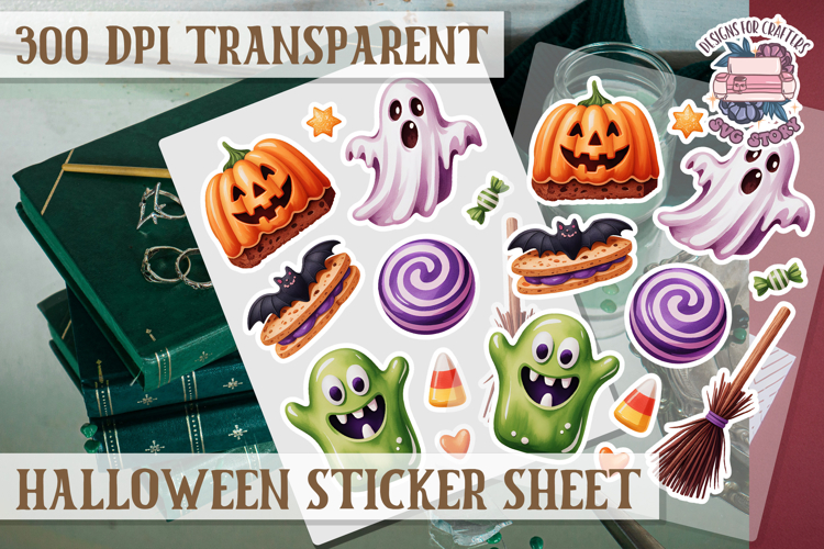 Halloween sticker sheet Creepy Scrapbook PNG Funny Skulls example image 1