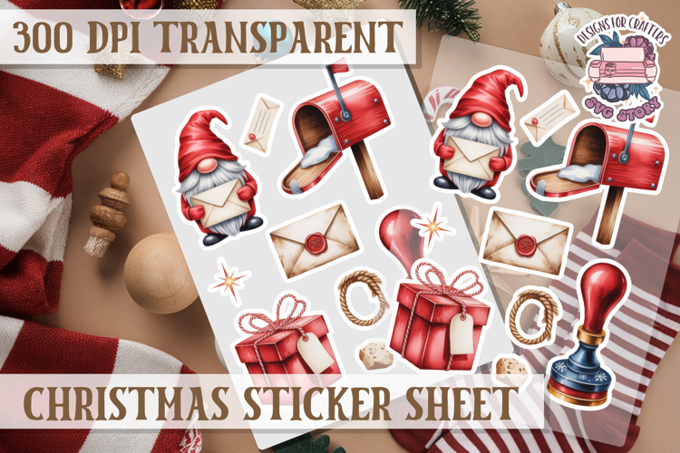 Christmas Watercolor Sticker Sheet Winter Cute Holiday PNG