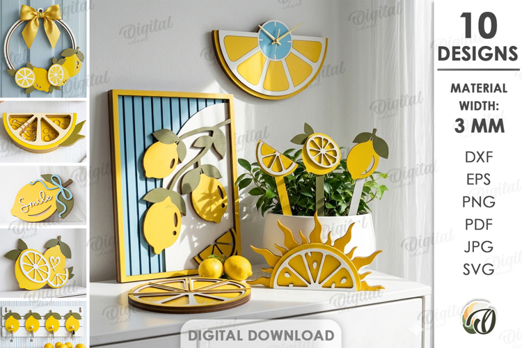 3D Lemon Decors Bundle Laser Cut. Home Decor SVG