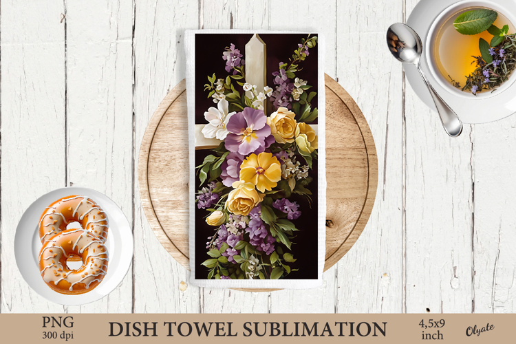 Watercolor Easter Cross Dish Towel Sublimation PNG