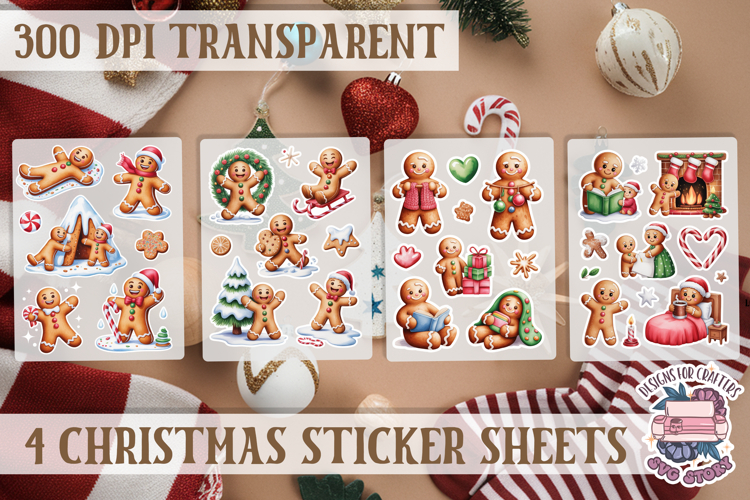 Christmas Gingerbread mans Watercolor Sticker Sheet Winter