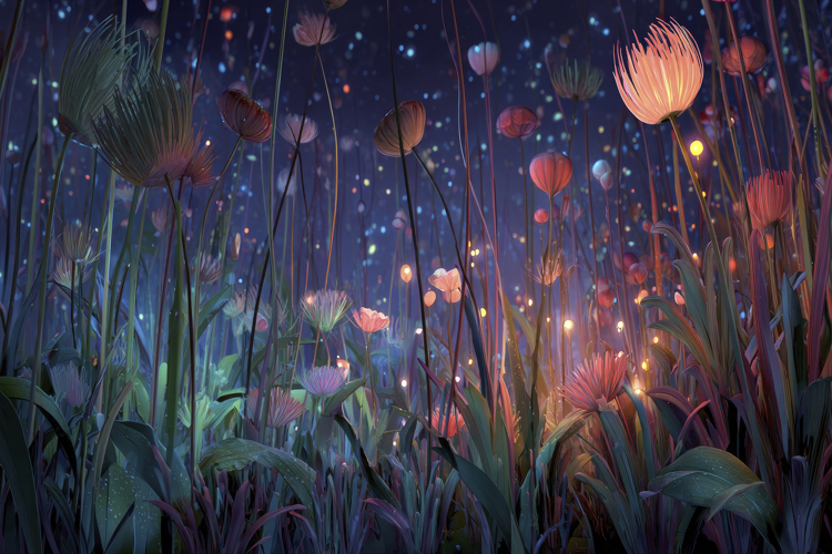 Field Of Glowing Flowers Background