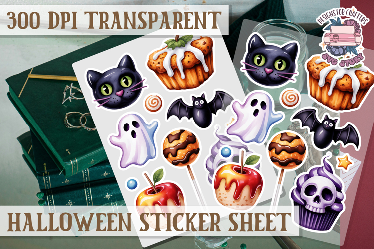 Halloween sticker sheet Creepy Scrapbook PNG Funny Skulls example image 1