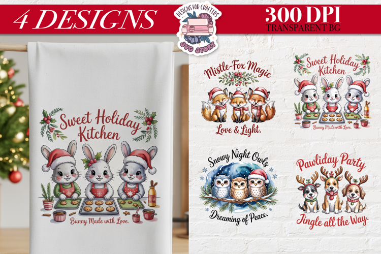 Christmas Cute Animals Clipart PNG Sublimation 4 Design
