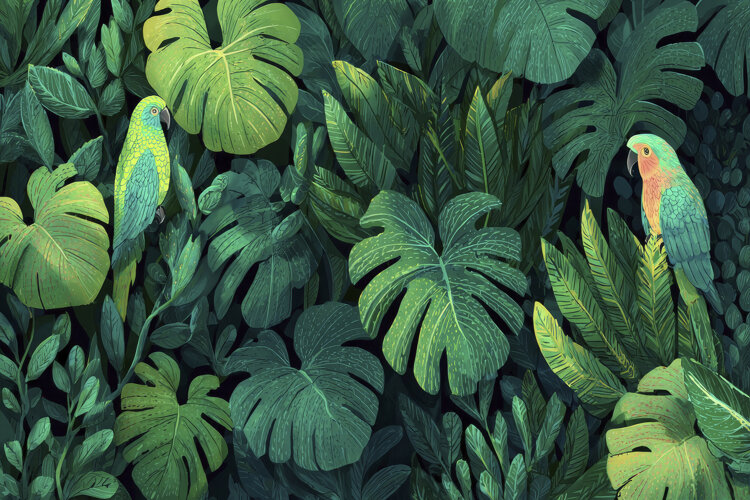 Tropical Leaves And Parrots Background example image 1