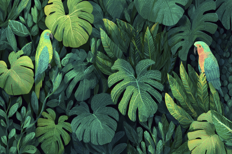 Tropical Leaves And Parrots Background