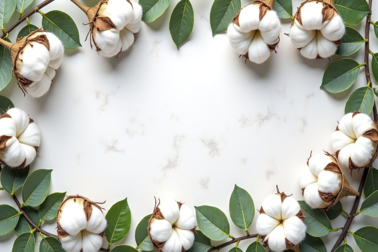 Cotton Flower With Leaves Border Background