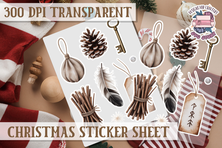 Christmas Watercolor Sticker Sheet Winter Cute Holiday PNG