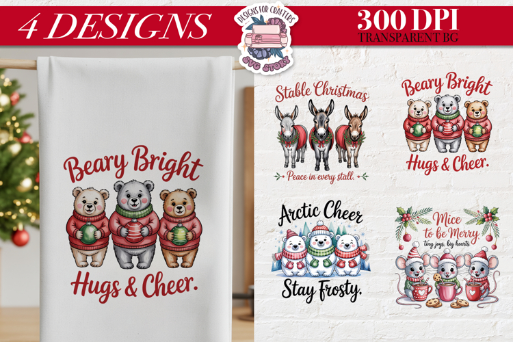 Christmas Cute Animals Clipart PNG Sublimation 4 Design