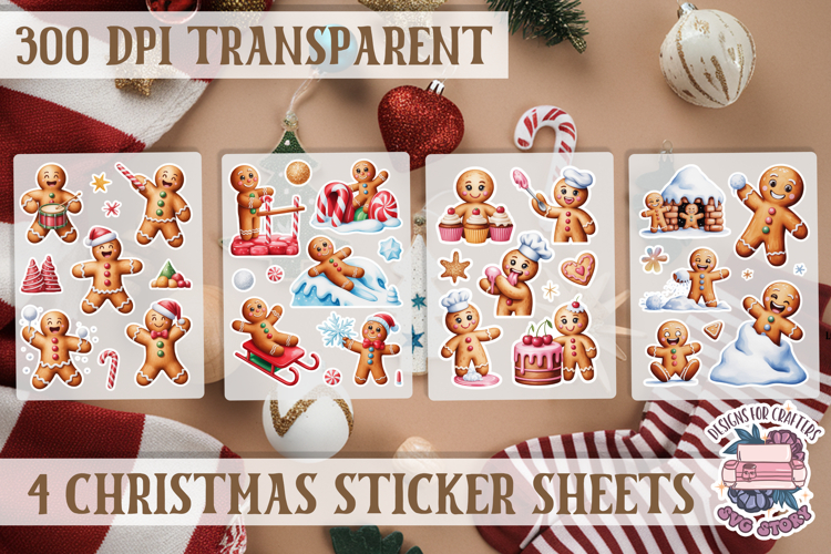 Christmas Gingerbread mans Watercolor Sticker Sheet Winter