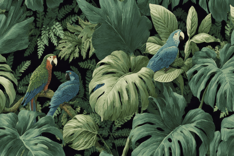 Tropical Leaves And Parrots Background