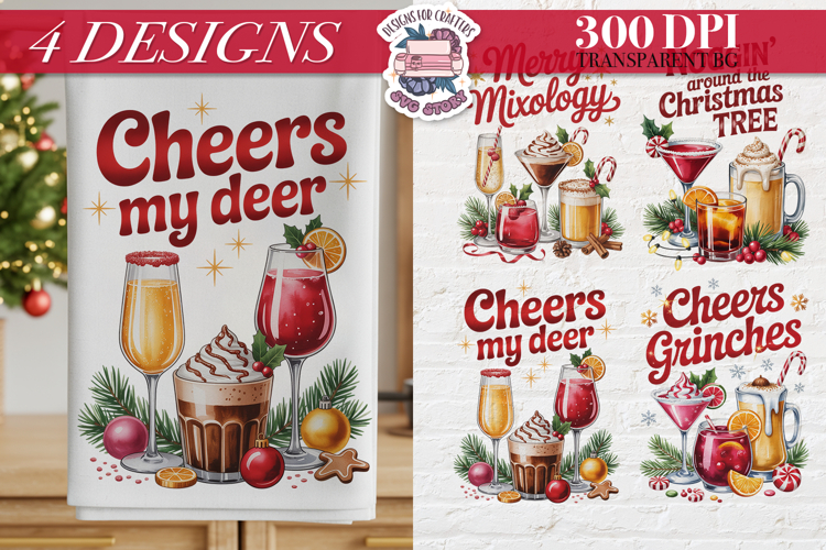 Christmas Cocktail Towels Clipart Sublimation 4 PNG
