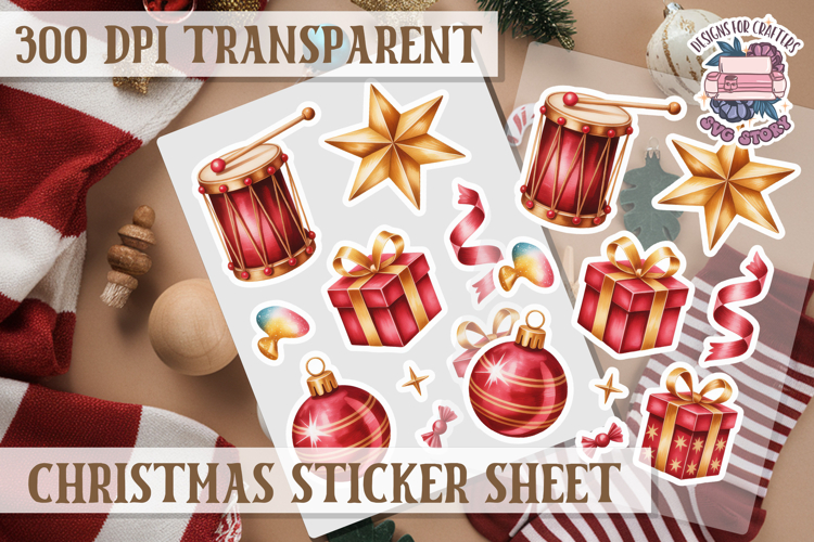 Christmas Watercolor Sticker Sheet Winter Cute Holiday PNG