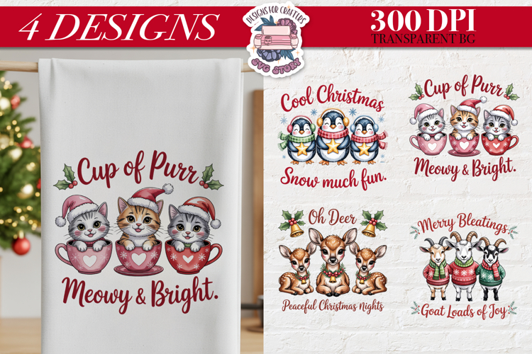 Christmas Cute Animals Clipart PNG Sublimation 4 Design
