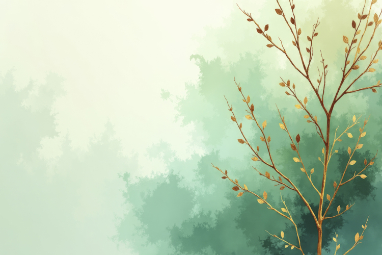Golden Leaves With Green Watercolor Background