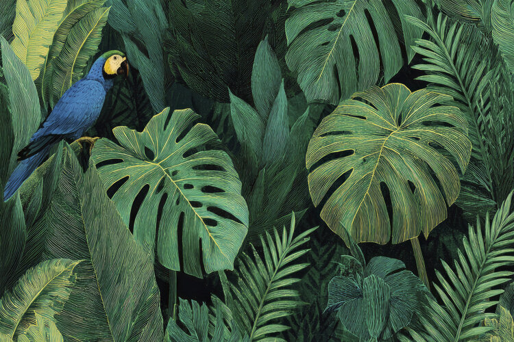 Tropical Leaves And Parrots Background example image 1