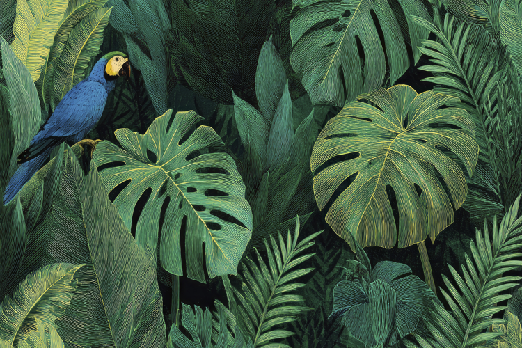 Tropical Leaves And Parrots Background