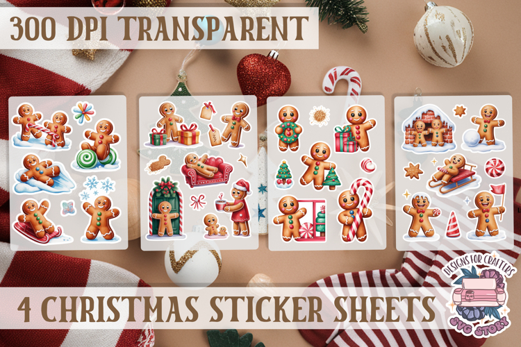 Christmas Gingerbread mans Watercolor Sticker Sheet Winter