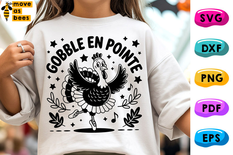 Gobble En Pointe Svg, Png, Funny Thanksgiving Dancing Turkey example image 1