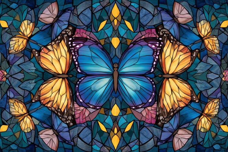 Butterflies Designed in a Stained Glass Background Wallpaper example image 1