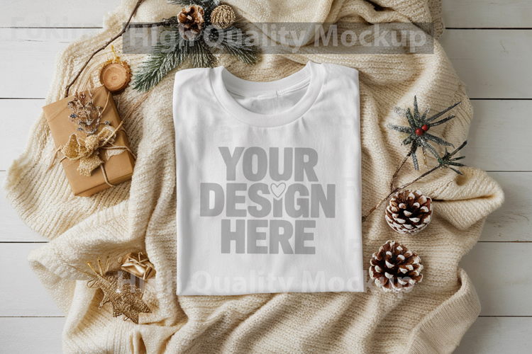 Christmas White T-shirt mockup - Christmas Background