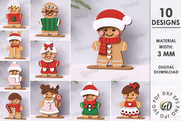 Christmas Gingerbread Bundle Laser Cut. Stand Decor SVG