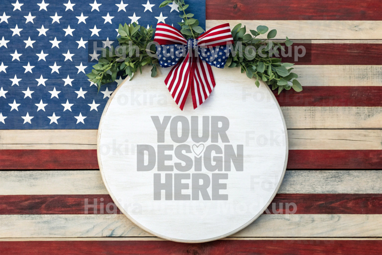 4th of July Round Wood Sign Mockup - Door Wood Sign