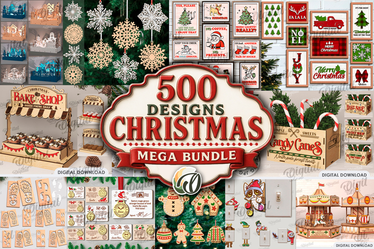3D Merry Christmas Mega Bundle Laser cut. Xmas decorations