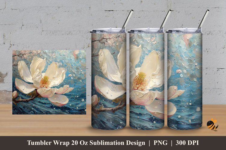 Water Flower Tumbler Wrap Sublimation Design 3 example image 1