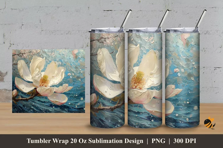 Water Flower Tumbler Wrap Sublimation Design 3