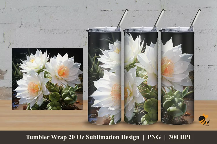 White Flowers Tumbler Wrap Sublimation Design 3