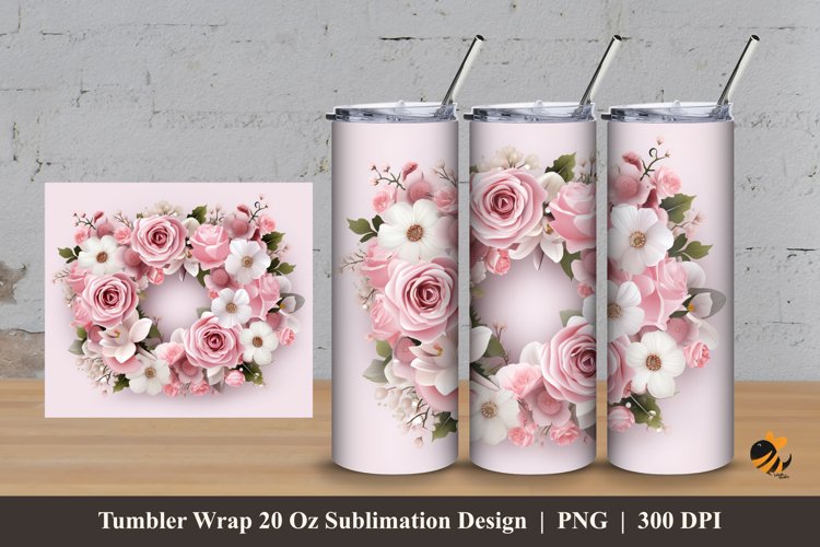 Pinky Wreath Flower Tumbler Wrap Sublimation Design 3 example image 1