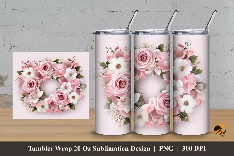Pinky Wreath Flower Tumbler Wrap Sublimation Design 3