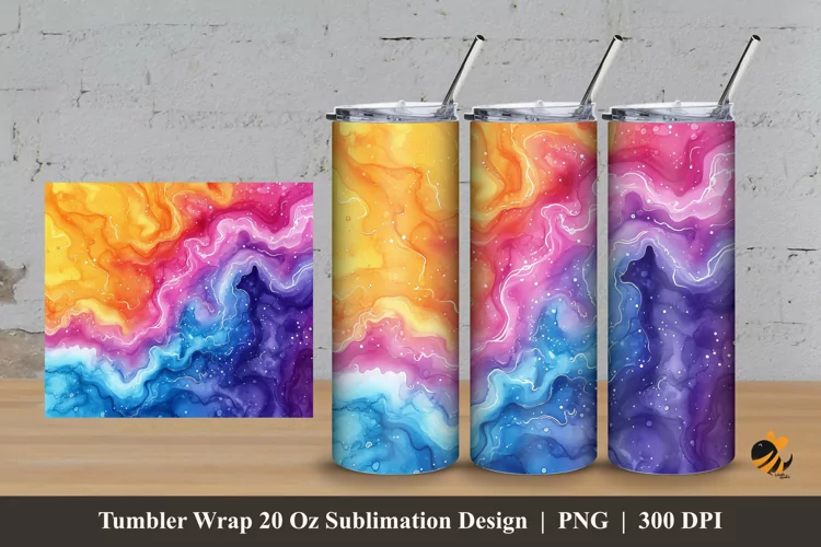 Watercolor liquid Tumbler Wrap Sublimation Design 3