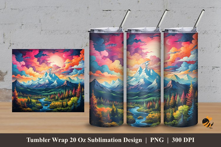 Mountains View Tumbler Wrap Sublimation Design 3 example image 1