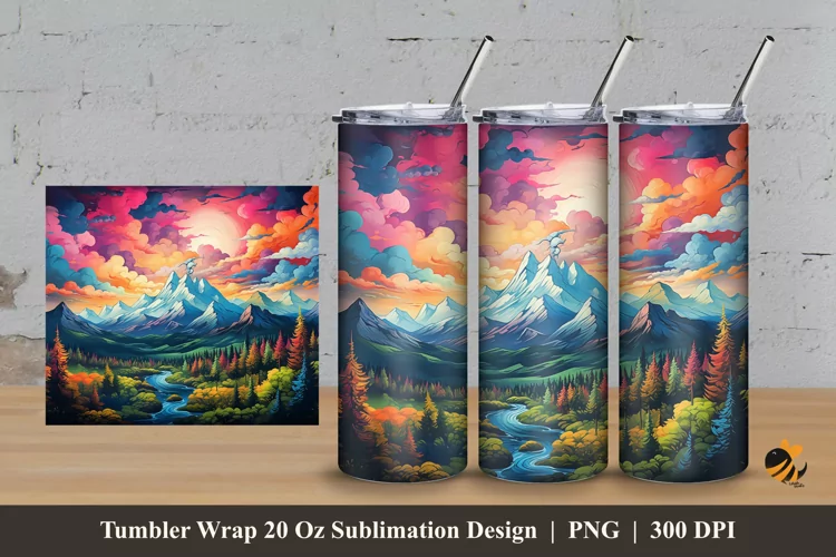 Mountains View Tumbler Wrap Sublimation Design 3