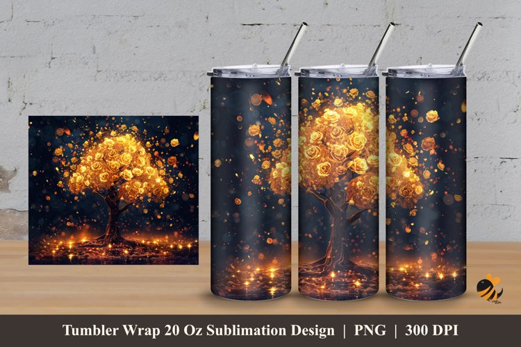 Golden Tree Tumbler Wrap Sublimation Design 3 example image 1