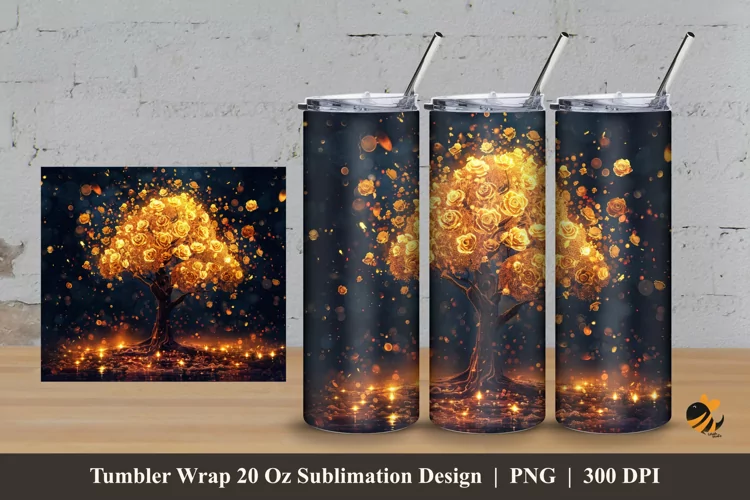 Golden Tree Tumbler Wrap Sublimation Design 3