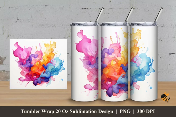 Splash Watercolor Tumbler Wrap Sublimation Design 3