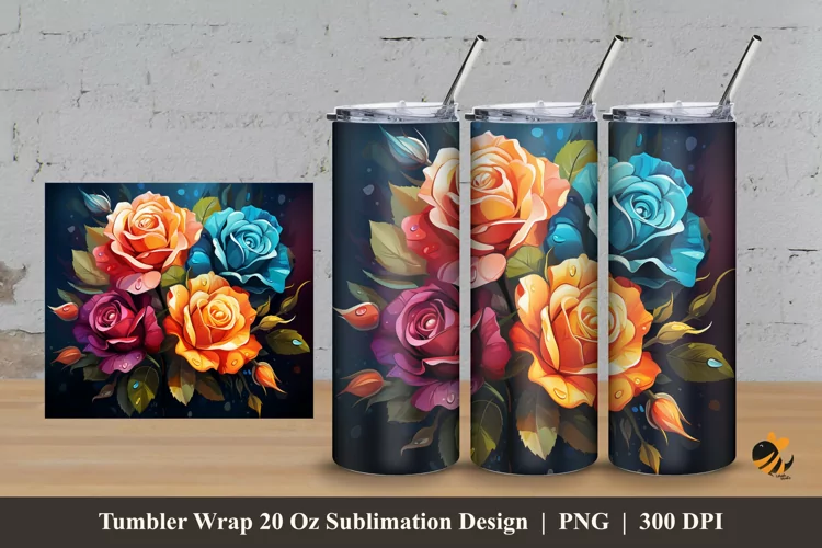 Rose And Dew Tumbler Wrap Sublimation Design 3