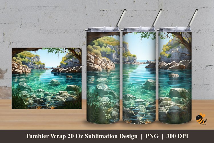 Blue Beach Tumbler Wrap Sublimation Design 3