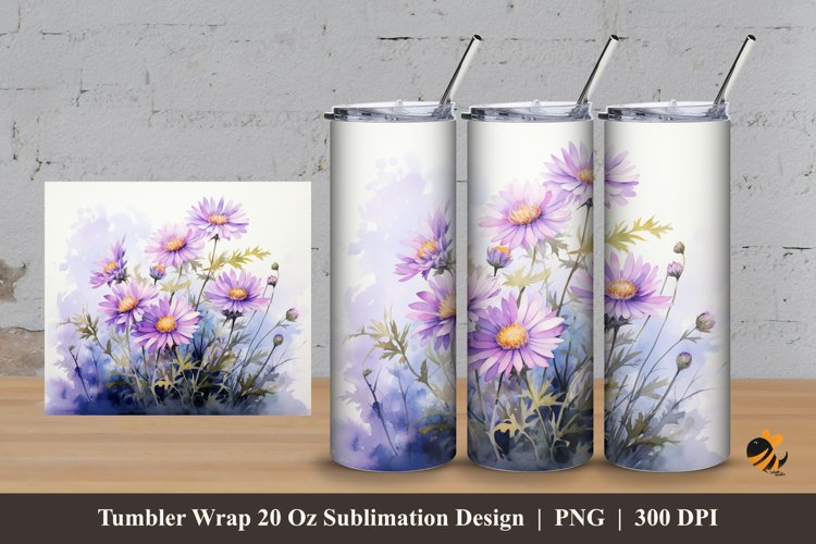 Aster Flower Tumbler Wrap Sublimation Design 3